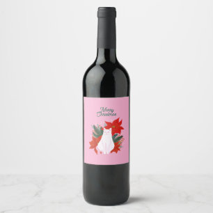 Étiquette Pour Bouteilles De Vin Joyeux Noël Floral Chat