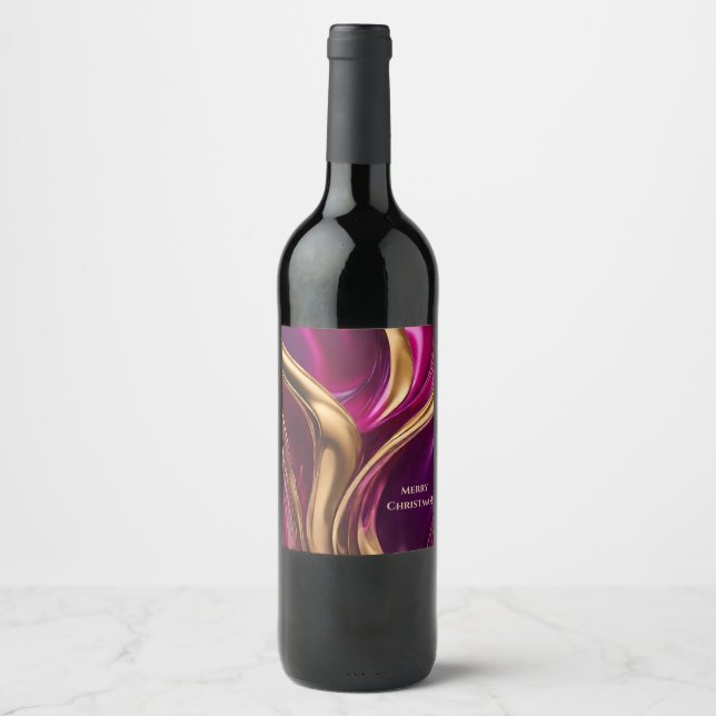 Étiquette Pour Bouteilles De Vin Joyeux Noël - Fuchsia violet et or (Devant)