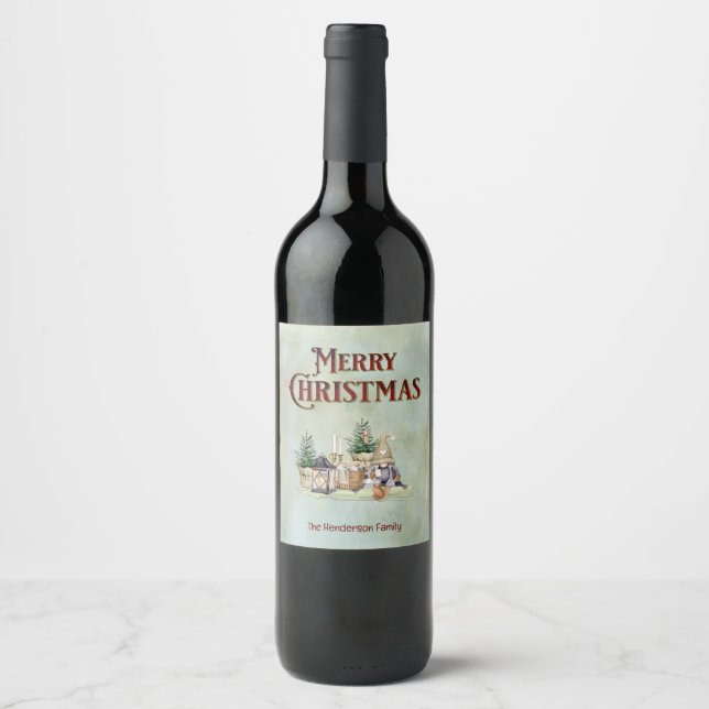 Étiquette Pour Bouteilles De Vin Joyeux Noël Gnome Pique-nique Rustique Cabine (Devant)