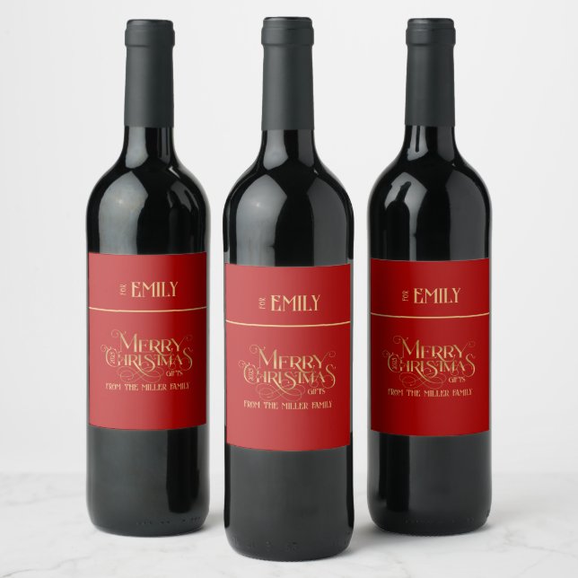 Étiquette Pour Bouteilles De Vin Joyeux Noël Gold Fancy Typographie (Bouteilles)