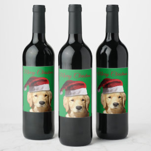 Étiquette Pour Bouteilles De Vin Joyeux Noël Golden Retriever
