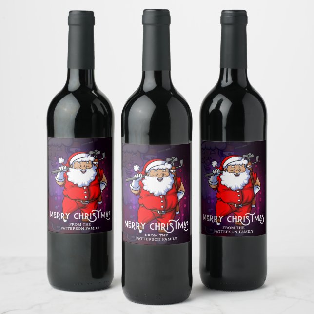 Étiquette Pour Bouteilles De Vin Joyeux Noël Golf Sports Père Noël Personnalisé (Bouteilles)