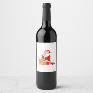 Étiquette Pour Bouteilles De Vin Joyeux Noël grand santa claus et rennes