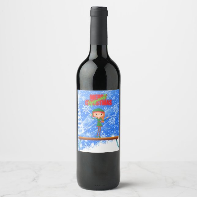 Étiquette Pour Bouteilles De Vin Joyeux Noël Gymnast Elf (Devant)