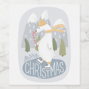 Étiquette Pour Bouteilles De Vin Joyeux Noël. Joli ours polaire hivernal