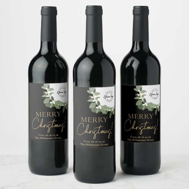 Étiquette Pour Bouteilles De Vin Joyeux Noël Logo Entreprise Couronne de Noël Fêtes (Bouteilles)