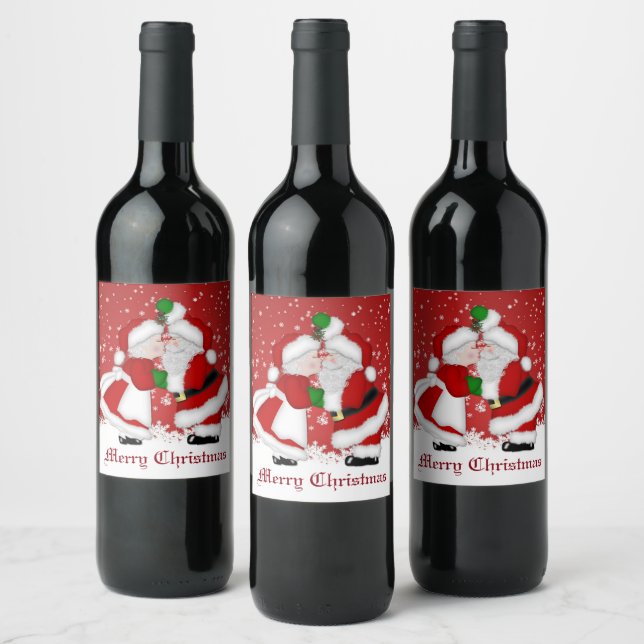 Étiquette Pour Bouteilles De Vin Joyeux Noël Mistletoe Père Noël (Bouteilles)