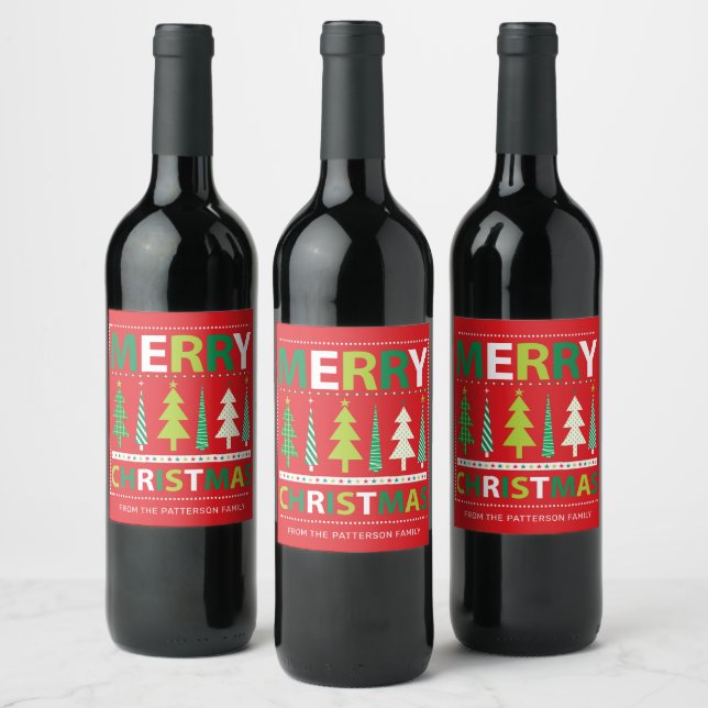 Étiquette Pour Bouteilles De Vin Joyeux Noël Moderne Fête Rouge Personnalisé (Bouteilles)