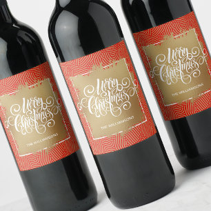 Étiquette Pour Bouteilles De Vin Joyeux Noël moderne sur Gold Red