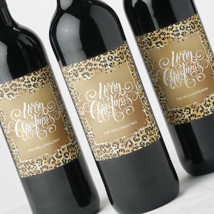 Étiquette Pour Bouteilles De Vin Joyeux Noël moderne sur le léopard d'or
