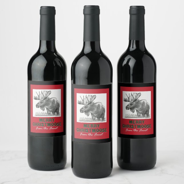 Étiquette Pour Bouteilles De Vin Joyeux Noël MOOSE (Bouteilles)