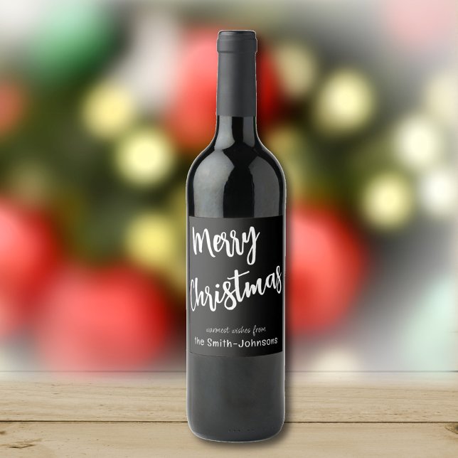 Étiquette Pour Bouteilles De Vin Joyeux Noël noir & blanc, Nom sur le jeu 6 (Créateur téléchargé)