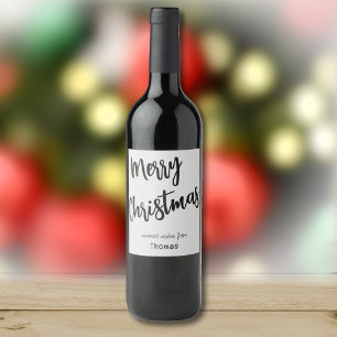 Étiquette Pour Bouteilles De Vin Joyeux Noël Noir & Platine, Nom sur la série 6
