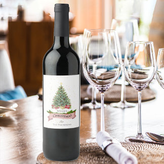 Étiquette Pour Bouteilles De Vin Joyeux Noël pailleté faux rose blanc joli