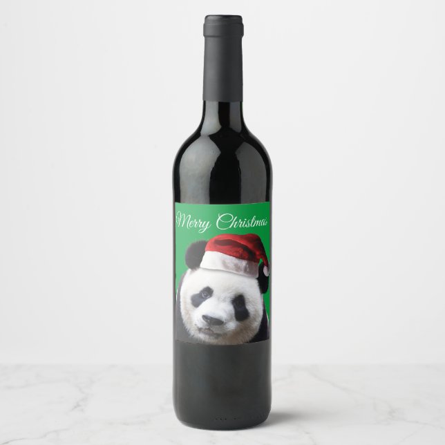 Étiquette Pour Bouteilles De Vin Joyeux Noël Panda Bear (Devant)