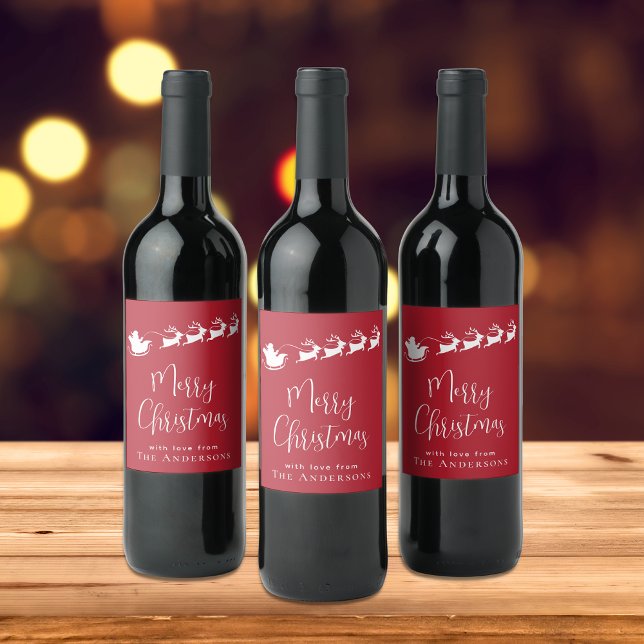 Étiquette Pour Bouteilles De Vin Joyeux Noël Père Noël Reindeer Red (Créateur téléchargé)