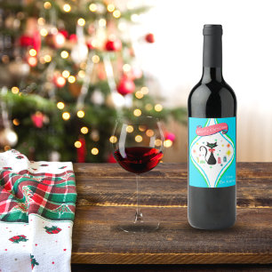 Étiquette Pour Bouteilles De Vin Joyeux Noël Retro Siamese Nom du chat