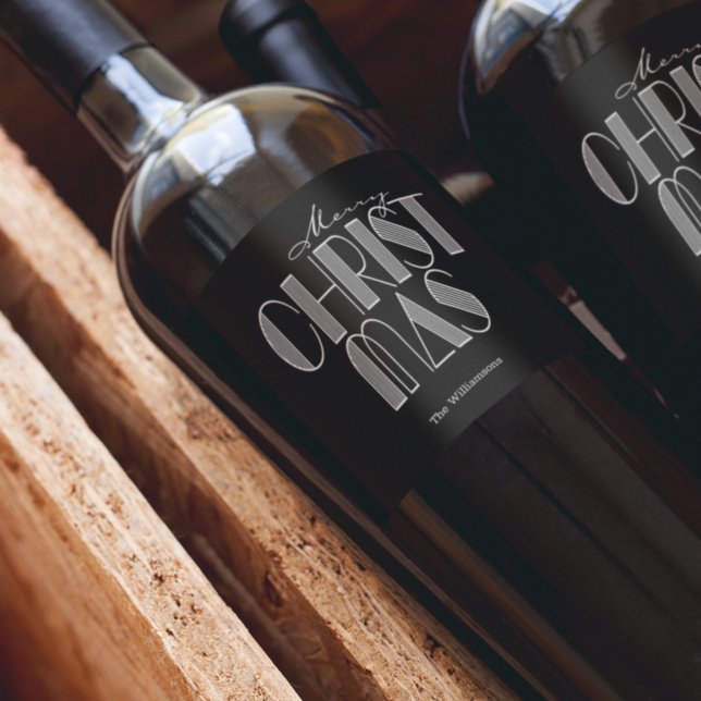 Étiquette Pour Bouteilles De Vin Joyeux Noël Retro Typographie Noire (Créateur téléchargé)
