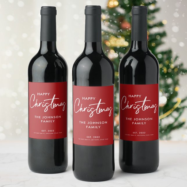 Étiquette Pour Bouteilles De Vin Joyeux Noël rouge moderne (Créateur téléchargé)