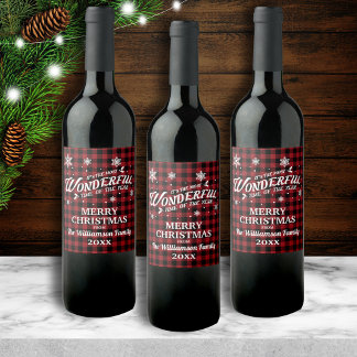 Étiquette Pour Bouteilles De Vin Joyeux Noël rouge vintage