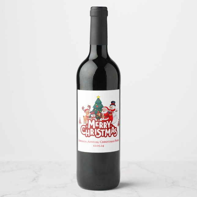 Étiquette Pour Bouteilles De Vin Joyeux Noël simple et rouge (Devant)
