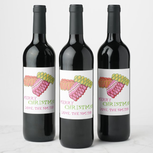Étiquette Pour Bouteilles De Vin Joyeux Noël Vacances Classique Ruban Candy (Bouteilles)