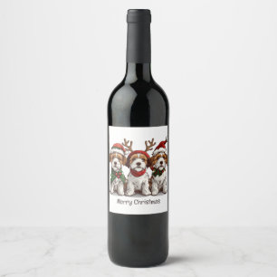 Étiquette Pour Bouteilles De Vin Joyeux Noël Welsh Wire Fox Terrier Chiens