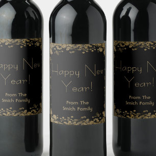 Étiquette Pour Bouteilles De Vin Joyeux Nouvel An élégant or et parties scintillant