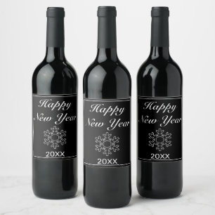 Étiquette Pour Bouteilles De Vin Joyeux Nouvel An Neige Flake moderne minimaliste N