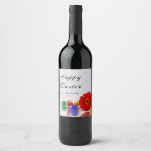 Étiquette Pour Bouteilles De Vin Joyeux Oeufs de Pâques colorés avec Gerbera