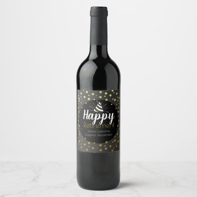Étiquette Pour Bouteilles De Vin Joyeux Parti de retraite Confetti (Devant)
