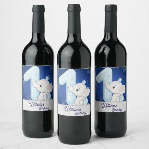 Étiquette Pour Bouteilles De Vin Joyeux Premier Anniversaire de Bébé Éléphant Migno