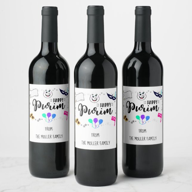 Étiquette Pour Bouteilles De Vin Joyeux Purim (Bouteilles)