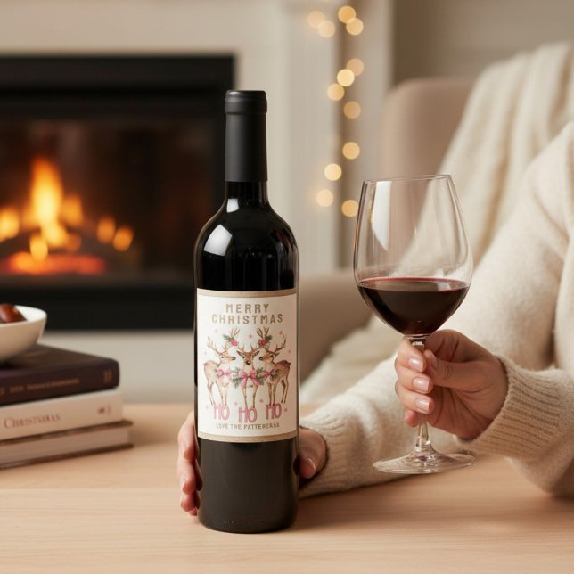 Étiquette Pour Bouteilles De Vin Joyeux rennes de Noël Nom personnalisé (Créateur téléchargé)