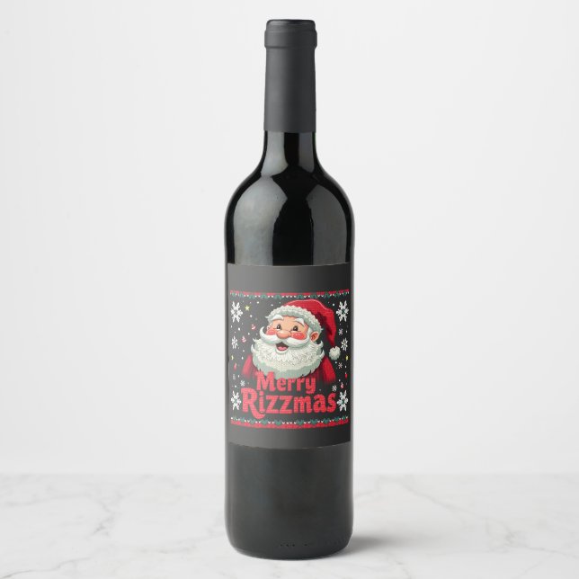 Étiquette Pour Bouteilles De Vin Joyeux Rizzmas Père Noël Rizz Drôle Noël Rizzler (Devant)