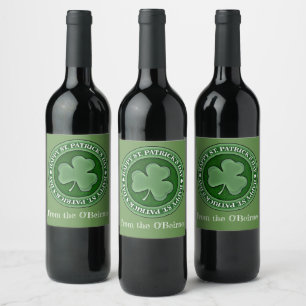 Étiquette Pour Bouteilles De Vin Joyeux Saint Patrick's Day Chance Shamrock Custom