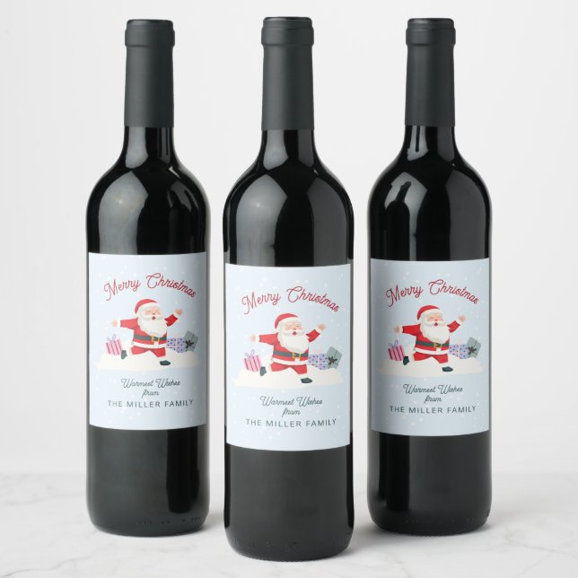 Étiquette Pour Bouteilles De Vin Joyeux Santa, Noël bleu clair (Bouteilles)
