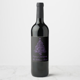 Étiquette Pour Bouteilles De Vin Joyeux sapin de Noël Black Metallic Purple Look