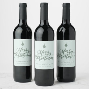 Étiquette Pour Bouteilles De Vin Joyeux Script de Noël Menthe verte Vin de vacances