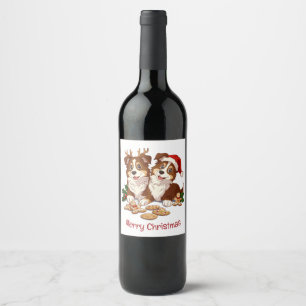 Étiquette Pour Bouteilles De Vin Joyeux Sheepdogs de Noël Shetland