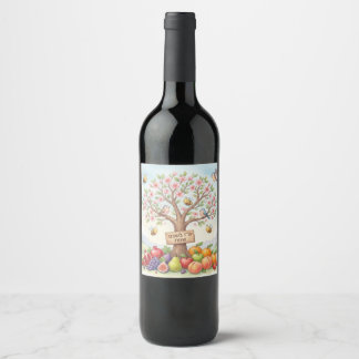 Étiquette Pour Bouteilles De Vin Joyeux Tou B'Shevat – Fleurs et Fruits Colorés