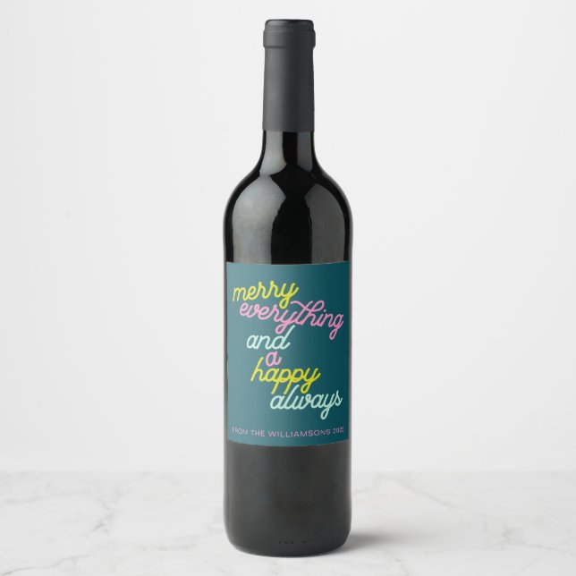 Étiquette Pour Bouteilles De Vin Joyeux tout Joyeux Monnaie Turquoise vacances Pers (Devant)