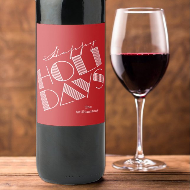 Étiquette Pour Bouteilles De Vin Joyeux Typographie de Vacances Rouge (Créateur téléchargé)