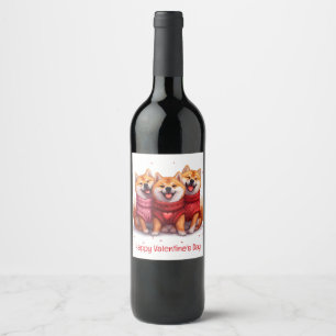 Étiquette Pour Bouteilles De Vin Joyeux Valentines Day Chiens Shiba Inu