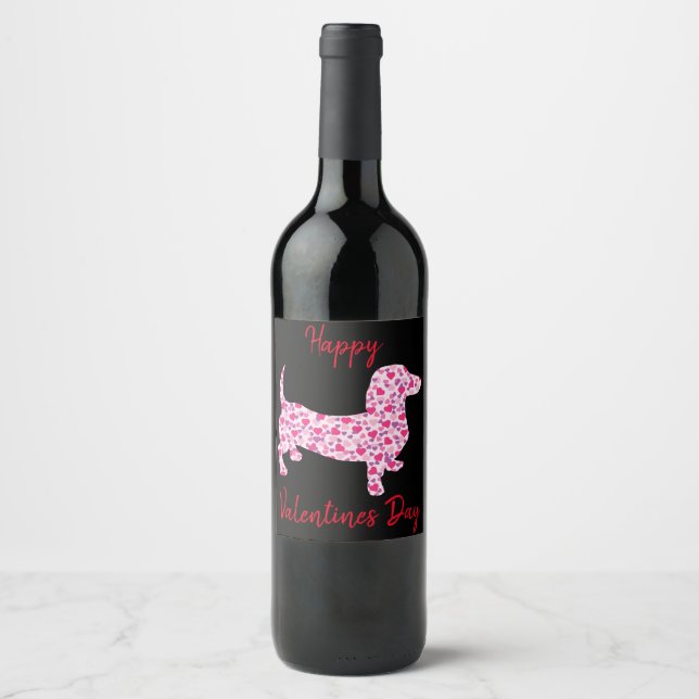 Étiquette Pour Bouteilles De Vin Joyeux Valentines Day Dachshund (Devant)