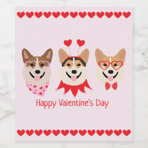 Étiquette Pour Bouteilles De Vin Joyeux Valentines Day Pembroke Welsh Corgi Chiens