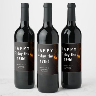 Étiquette Pour Bouteilles De Vin Joyeux Vendredi le 13 ou votre Text Scary Black Ca