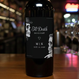Étiquette Pour Bouteilles De Vin Jusqu'à ce que la mort nous sépare Gothique Crânes
