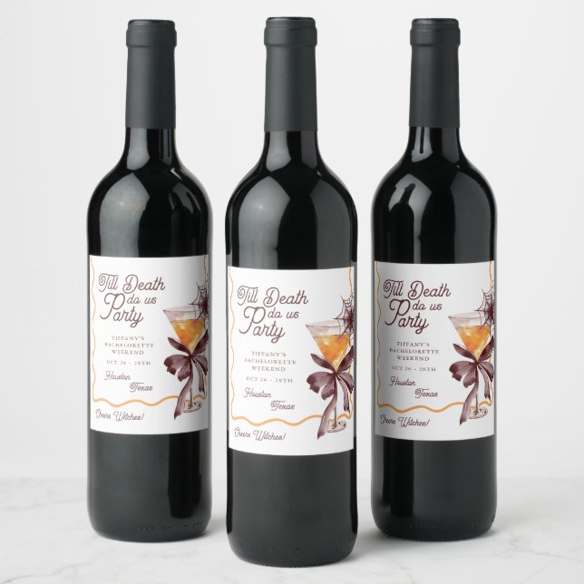 Étiquette Pour Bouteilles De Vin Jusqu'à la mort Cocktail Bow Halloween Enterrement (Bouteilles)