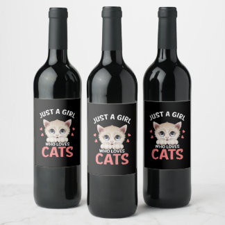 Étiquette Pour Bouteilles De Vin Just A Girl Who Loves Cats